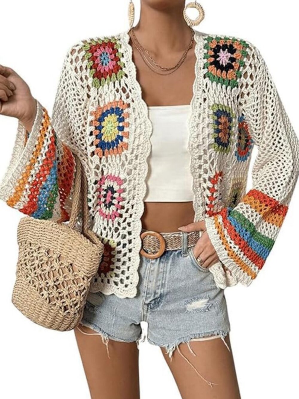 Boho Crochet Sweater for Women | Lightweight Spring Summer Cardigan Top